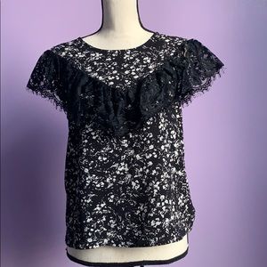 Lily Rose Black & White flower lace blouse